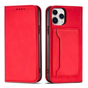Magnet Card Case elegantní knížkové pouzdro s venkovní kapsou na iPhone 12 6.1" Red