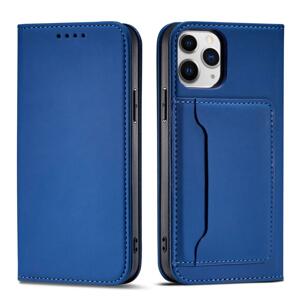 Magnet Card Case elegantní knížkové pouzdro s venkovní kapsou na iPhone 12 Pro 6.1" Blue