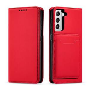 Magnet Card Case elegantní knížkové pouzdro s venkovní kapsou na Samsung Galaxy S22 5G Red