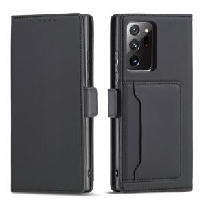 Magnet Card Case elegantní knížkové pouzdro s venkovní kapsou na Samsung Galaxy S22 ULTRA 5G Black