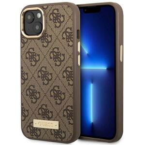 Guess GUHMP14SU4GPRW hard silikonové pouzdro iPhone 14 6.1" brown 4G Logo Plate MagSafe