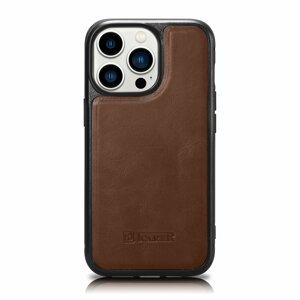 iCarer kožené pouzdro na iPhone 14 PRO MAX 6.7" Oil wax real leather back cover Brown