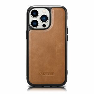 iCarer kožené pouzdro na iPhone 14 PRO MAX 6.7" Oil wax real leather back cover Light brown