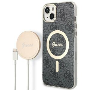 Guess GUBPP14MH4EACSK sada nabíječky MagSafe a pouzdra na iPhone 14 PLUS 6.7" black 4G Print MagSafe