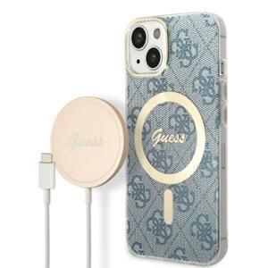 Guess GUBPP14SH4EACSB sada nabíječky MagSafe a pouzdra na iPhone 14 6.1" blue 4G Print MagSafe