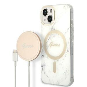 Guess GUBPP14MHMEACSH sada nabíječky MagSafe a pouzdra na iPhone 14 PLUS 6.7" white Marble MagSafe