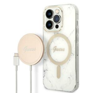 Guess GUBPP14XHMEACSH sada nabíječky MagSafe a pouzdra na iPhone 14 PRO MAX 6.7" white Marble MagSafe