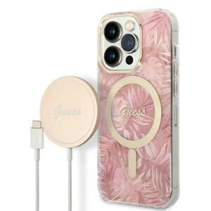 Guess GUBPP14LHJEACSP sada nabíječky MagSafe a pouzdra na iPhone 14 PRO 6.1" pink Jungle MagSafe