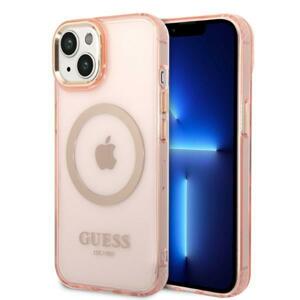 Guess GUHMP14SHTCMP hard silikonové pouzdro iPhone 14 6.1" pink Gold Outline Translucent MagSafe