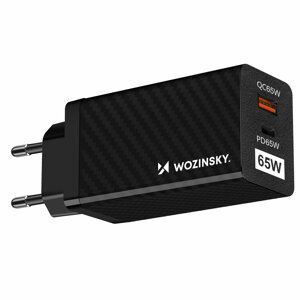 Wozinsky 65W GaN rychlonabíječka s porty USB a USB-C podporující QC 3.0 PD Black