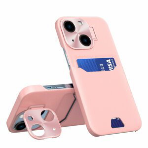 Pouzdro s texturou kůže a kapsou pro karty na iPhone 14 PLUS 6.7" Pink
