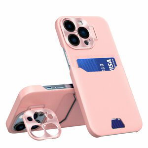 Pouzdro s texturou kůže a kapsou pro karty na iPhone 14 PRO 6.1" Pink