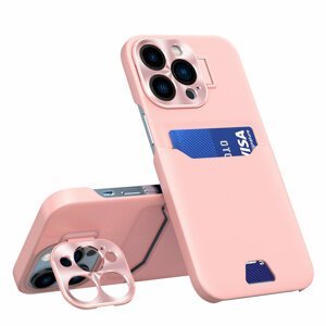 Pouzdro s texturou kůže a kapsou pro karty na iPhone 14 PRO MAX 6.7" Pink
