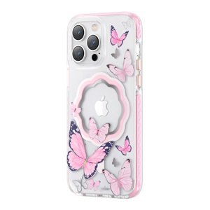 Kingxbar Butterfly Series MagSafe silikonové pouzdro na iPhone 14 6.1" Pink butterflies 