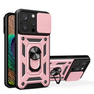 Hybrid Armor Camshield silikonové pouzdro s kovovým kroužkem na iPhone 15 PRO 6.1" Pink