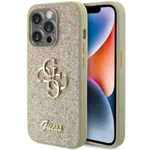 Guess hard kryt na iPhone 15 PRO 6.1" Gold Glitter Script Big 4G