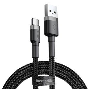 Baseus Cafule extra odolný nylonem opletený kabel USB / USB-C QC3.0 3A 1m black-grey