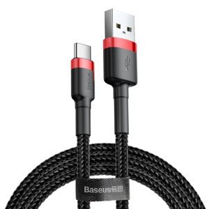 Baseus Cafule extra odolný nylonem opletený kabel USB / USB-C QC3.0 3A 1m black-red