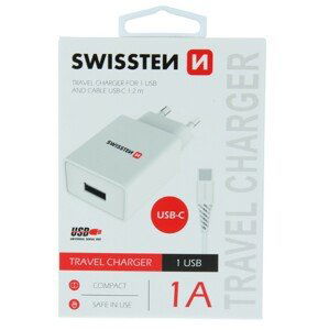 Síťový adaptér Swissten 1A + kabel USB-C Bílá