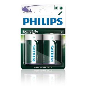 Philips baterie D LongLife zinkochloridová - 2ks, blister