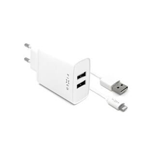 FIXED Dual USB Travel Charger 15W+ USB/Lightning Cable, white