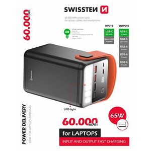 SWISSTEN POWER LINE POWER BANK 60000 mAh 65W POWER DELIVERY BLACK 22013943