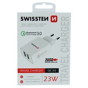 SWISSTEN TRAVEL CHARGER 2x USB QC 3.0 + USB, 23W WHITE 22060100