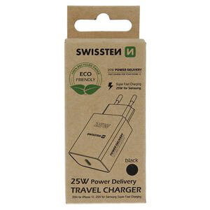 SWISSTEN TRAVEL CHARGER PD 25W FOR IPHONE AND SAMSUNG BLACK (ECO PACK) 22060400ECO