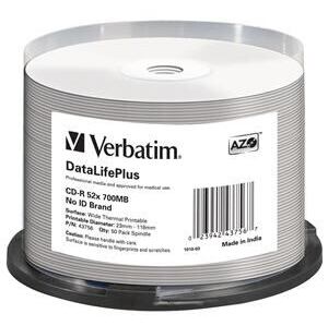 VERBATIM CD-R(50-Pack)/52x/700MB/ThermoPrint/NoID