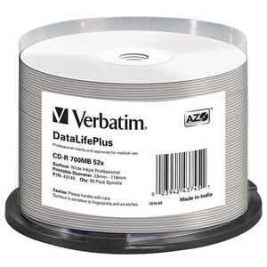 VERBATIM CD-R(50-Pack)Spindle/Print/52x/700MB/NoID