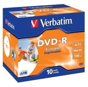 VERBATIM DVD-R (10-pack)Printable/16x/4.7GB/Jewel 43521