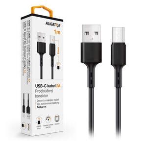Datový a nabíjecí kabel ALIGATOR USB-C, 7,00 mm, délka 1m, 2A, USB 2.0, černý DKAC82BK