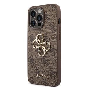 Guess PU 4G Metal Logo Zadní Kryt pro iPhone 14 Pro Brown GUHCP14L4GMGBR