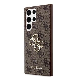 Guess PU 4G Metal Logo Zadní Kryt pro Samsung Galaxy S23 Ultra Brown GUHCS23L4GMGBR