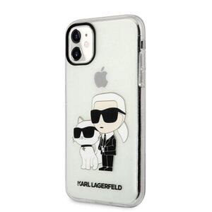 Karl Lagerfeld IML Glitter Karl and Choupette NFT Zadní Kryt pro iPhone 11 Transparent KLHCN61HNKCTGT