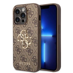 Guess PU 4G Metal Logo Zadní Kryt pro iPhone 15 Pro Brown GUHCP15L4GMGBR