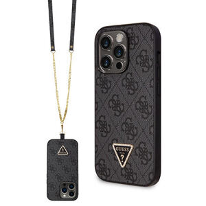 Guess PU 4G Strass Triangle Metal Logo Zadní Kryt + Crossbody Popruh pro iPhone 15 Pro Max Black GUHCP15XP4TDSCPK