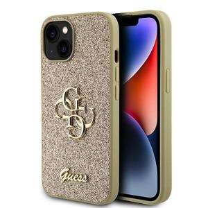 Guess PU Fixed Glitter 4G Metal Logo Zadní Kryt pro iPhone 15 Gold GUHCP15SHG4SGD