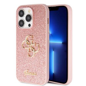 Guess PU Fixed Glitter 4G Metal Logo Zadní Kryt pro iPhone 15 Pro Pink GUHCP15LHG4SGP