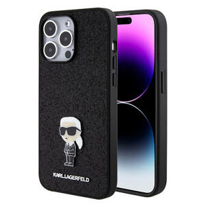 Karl Lagerfeld Fixed Glitter Metal Ikonik Zadní Kryt pro iPhone 15 Pro Max Black KLHCP15XGKNPSK