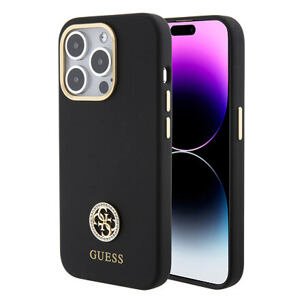 Guess Liquid Silicone 4G Strass Metal Logo Zadní Kryt pro iPhone 15 Pro Max Black GUHCP15XM4DGPK