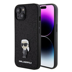 Karl Lagerfeld Fixed Glitter Metal Ikonik Zadní Kryt pro iPhone 15 Black KLHCP15SGKNPSK