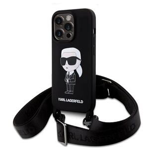 Karl Lagerfeld Liquid Silicone Crossbody Ikonik Zadní Kryt pro iPhone 15 Pro Black KLHCP15LSCBSKNK