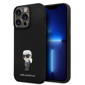 Karl Lagerfeld Liquid Silicone Metal Ikonik Zadní Kryt pro iPhone 15 Pro Max Black KLHCP15XSMHKNPK