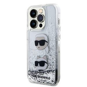 Karl Lagerfeld Liquid Glitter Karl and Choupette Head Zadní Kryt pro iPhone 15 Pro Max Silver KLHCP15XLDHKCNS