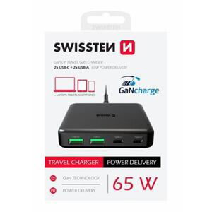 SWISSTEN DESKTOP  GaN TRAVEL CHARGER 2x USB-C + 2xUSB 65W POWER DELIVERY BLACK 22057100