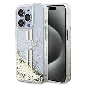 Guess PC/TPU Liquid Glitter Gold Stripe Zadní Kryt pro iPhone 15 Pro Transparent GUHCP15LLFCSEGT