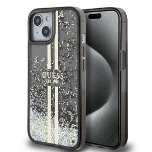 Guess PC/TPU Liquid Glitter Gold Stripe Zadní Kryt pro iPhone 15 Black GUHCP15SLFCSEGK