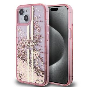 Guess PC/TPU Liquid Glitter Gold Stripe Zadní Kryt pro iPhone 15 Pink GUHCP15SLFCSEGP