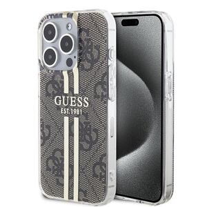 Guess IML 4G Gold Stripe Zadní Kryt pro iPhone 15 Pro Brown GUHCP15LH4PSEGW